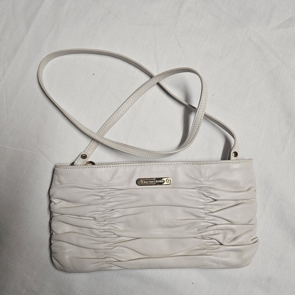MICHAEL KORS Webster Clutch Shoulder Bag Purse Ruched Soft Leather Beige